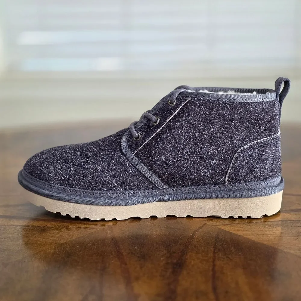UGG Neumel Shaggy Suede Chukka Boots Dark Grey Men's Size 8 Real Fur New 1158219